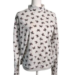 Vintage Honors Women's White Candy Cane Print Turtleneck Long Sleeve Top Size L